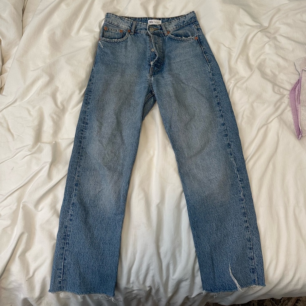 Zara hi-rise straight leg jean trf light wash